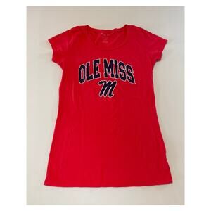 Ole Miss Women’s Size M Red Tee Shirt Blue 84 Jersey Knit Short Sleeve